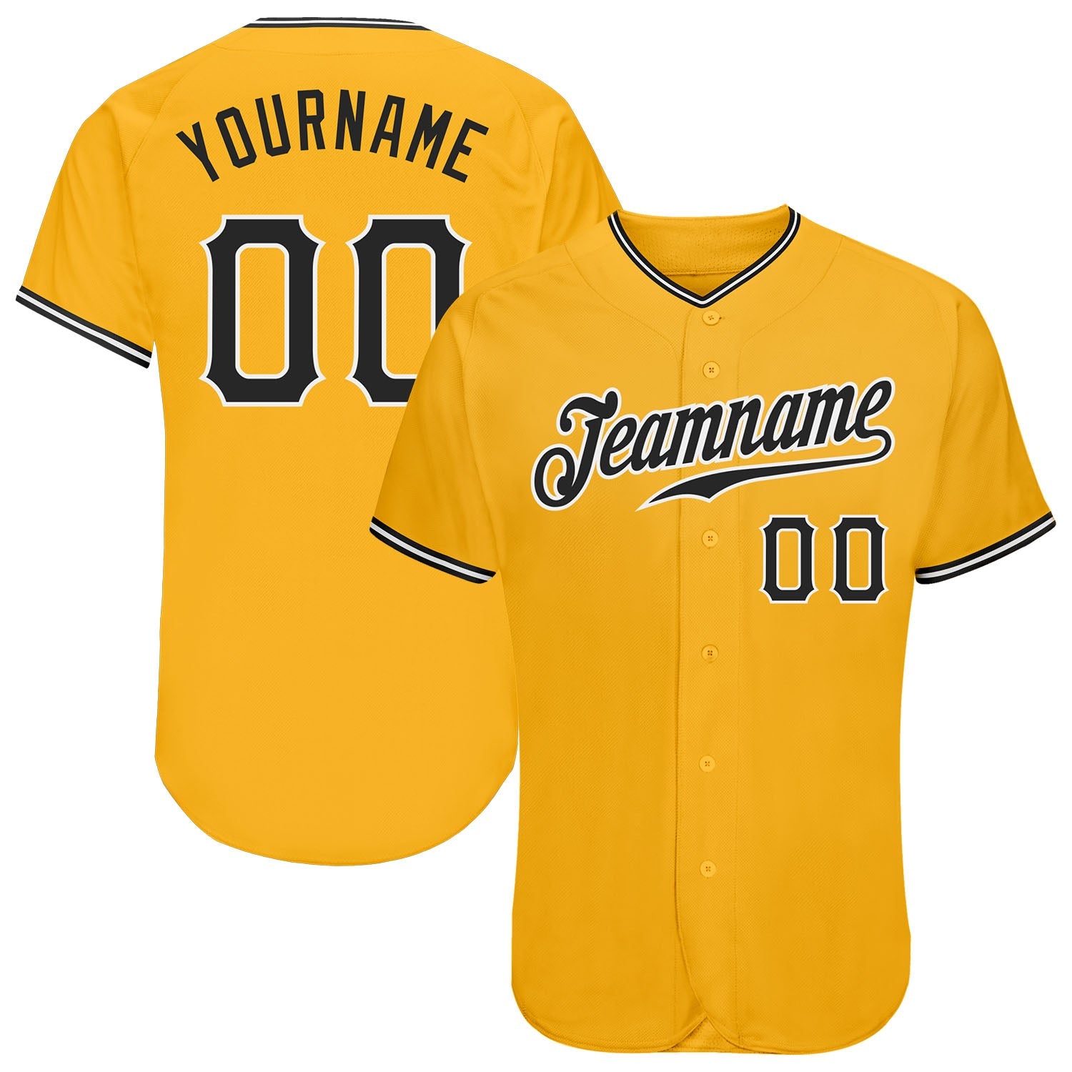 Custom Gold Black-White Authentic Baseball Jersey - Main View