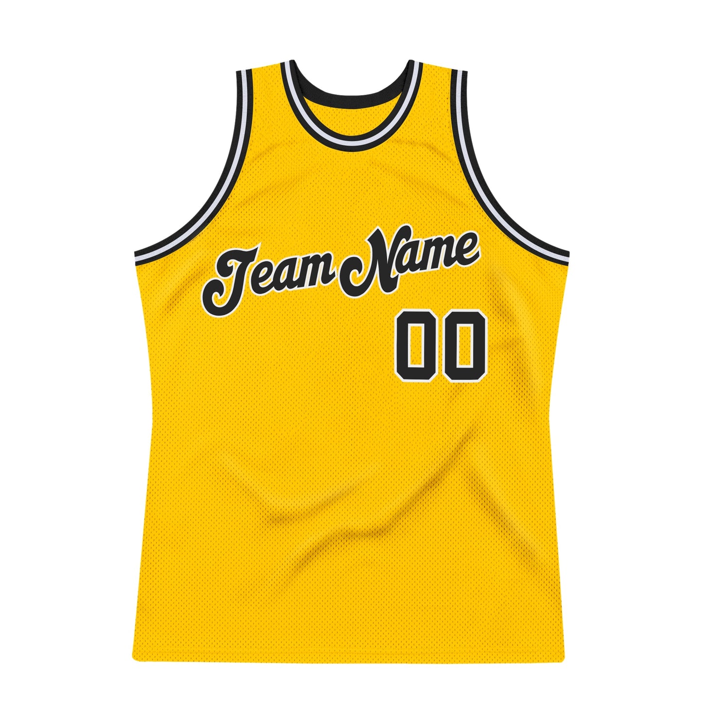 Custom Gold Black-White Authentic Throwback Basketball Jersey view 5