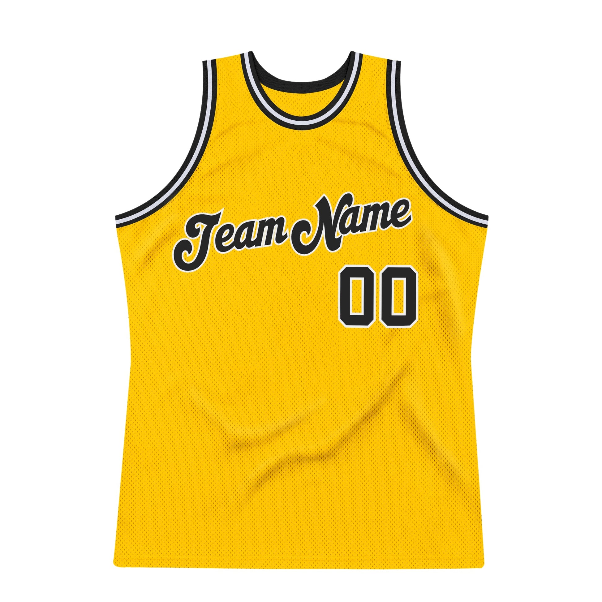 Custom Gold Black-White Authentic Throwback Basketball Jersey view 5