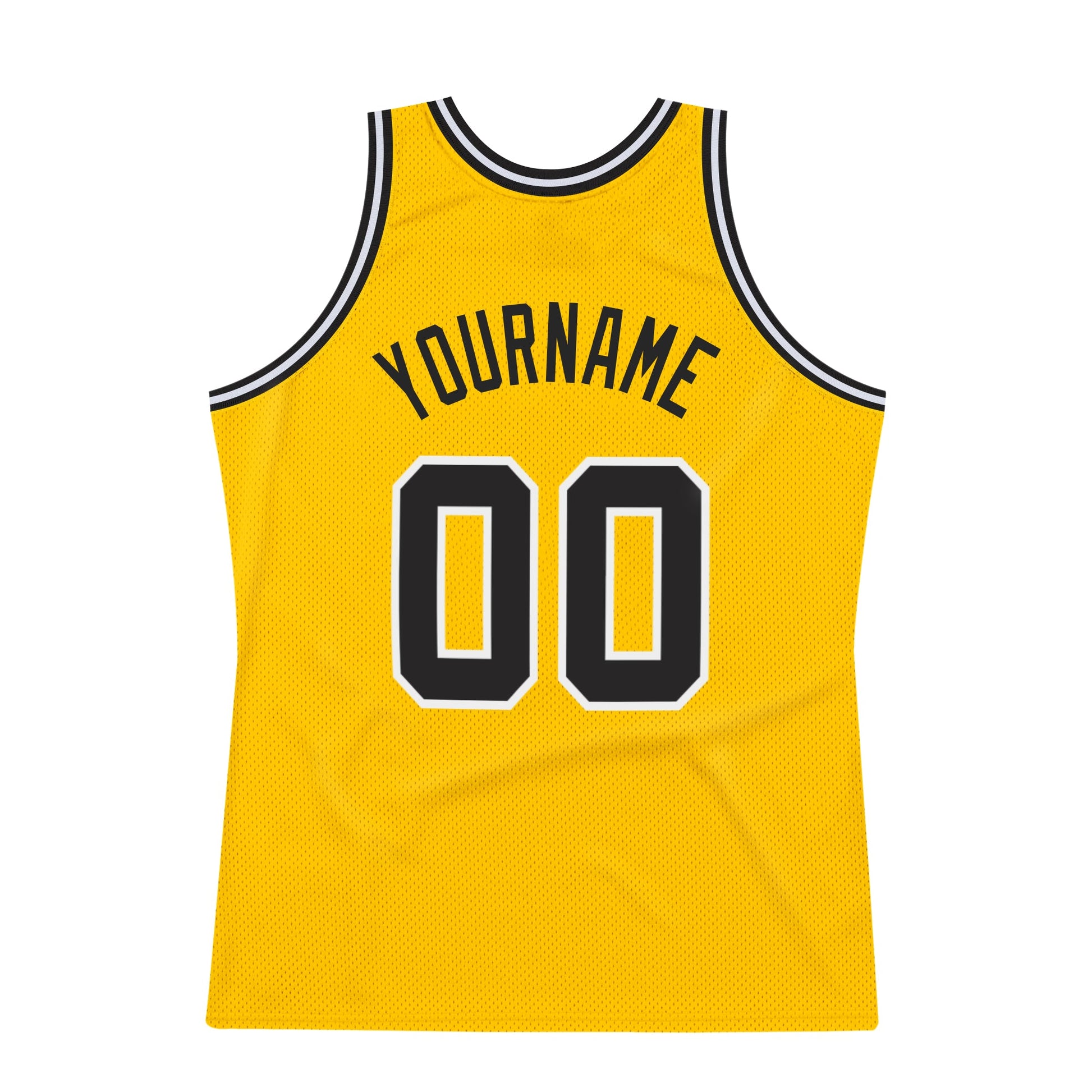 Custom Gold Black-White Authentic Throwback Basketball Jersey view 6