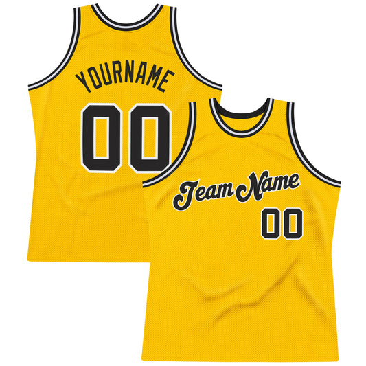 Custom Gold Black-White Authentic Throwback Basketball Jersey - Main View
