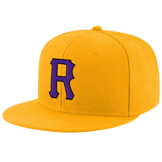 Custom Gold Purple-Black Stitched Adjustable Snapback Hat - Main View