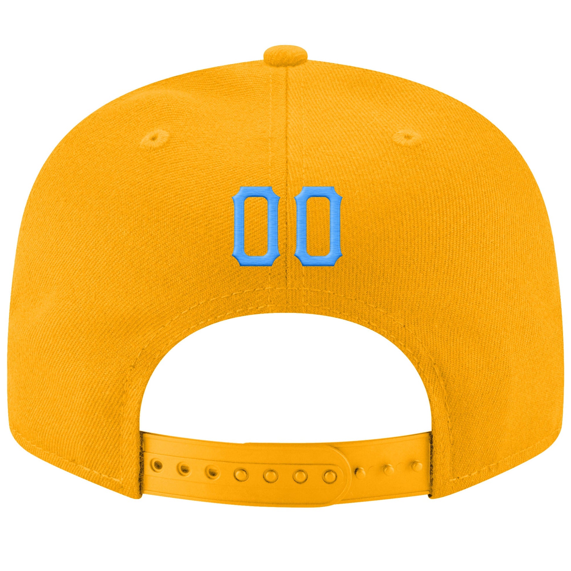 Custom Gold Powder Blue-White Stitched Adjustable Snapback Hat view 3