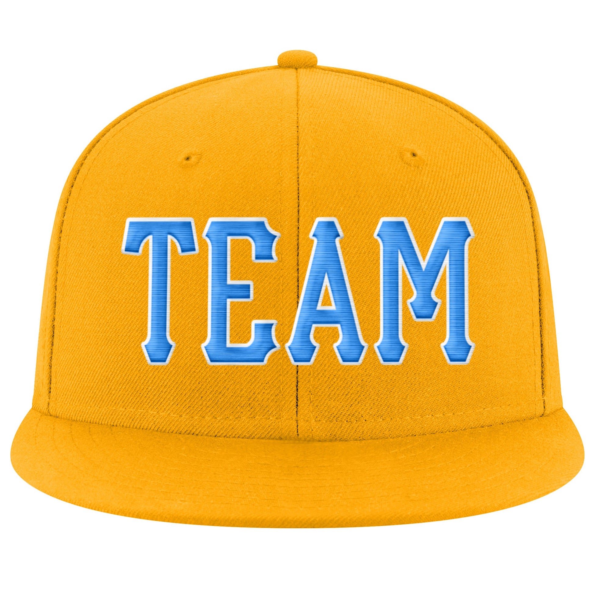 Custom Gold Powder Blue-White Stitched Adjustable Snapback Hat view 2