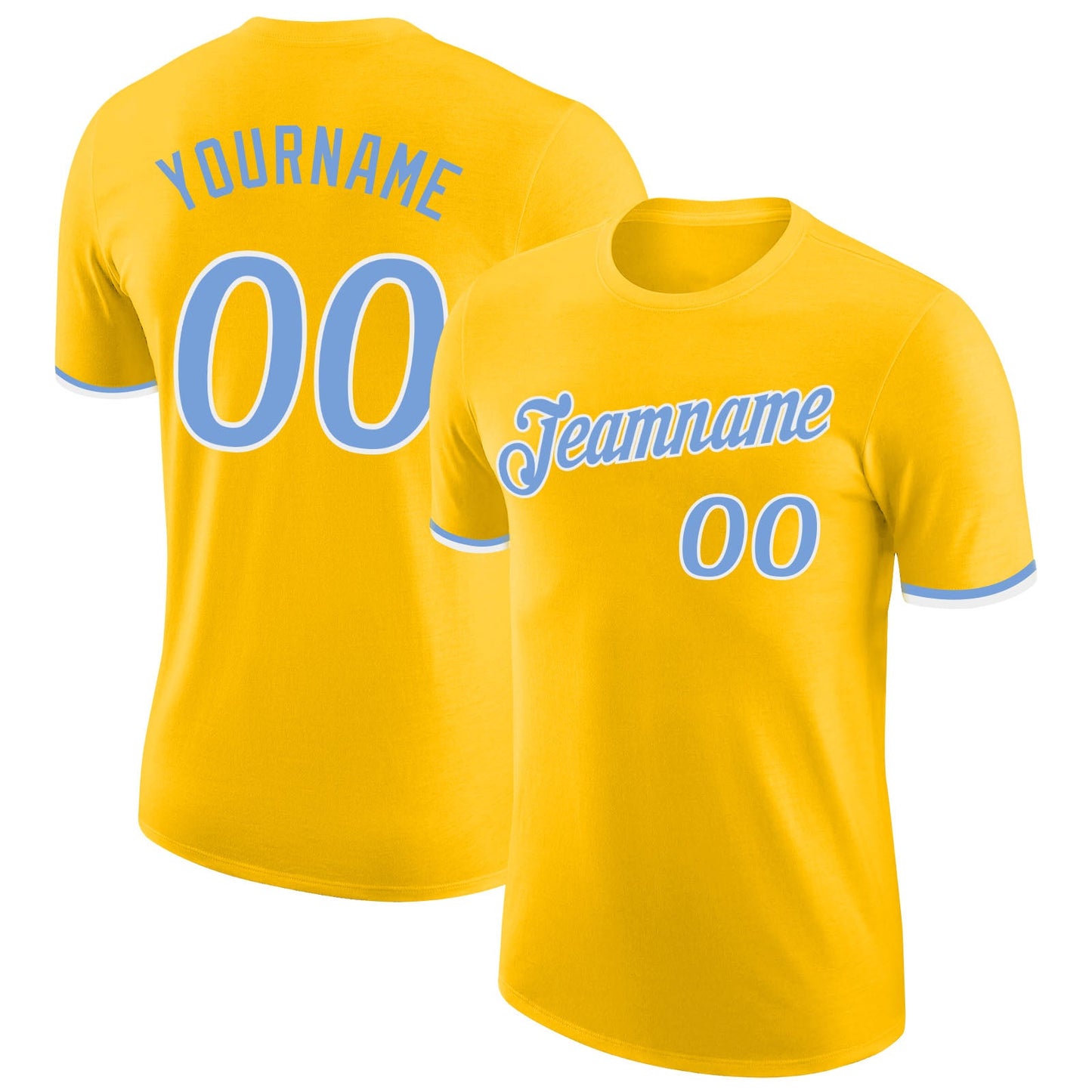 Custom Gold Light Blue-White Performance T-Shirt - Main View