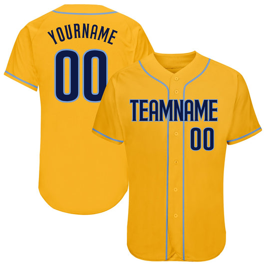Custom Gold Navy-Light Blue Authentic Baseball Jersey - Main View