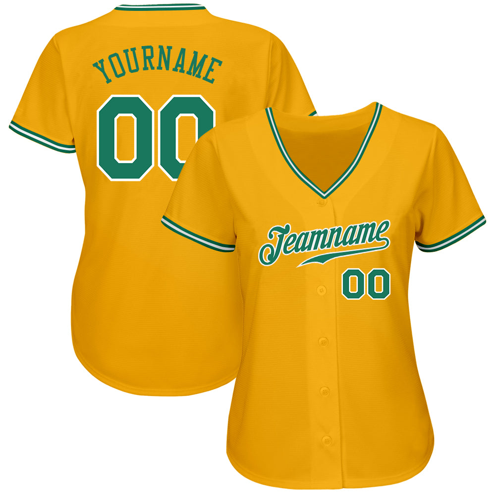 Custom Gold Kelly Green-White Authentic Baseball Jersey view 2