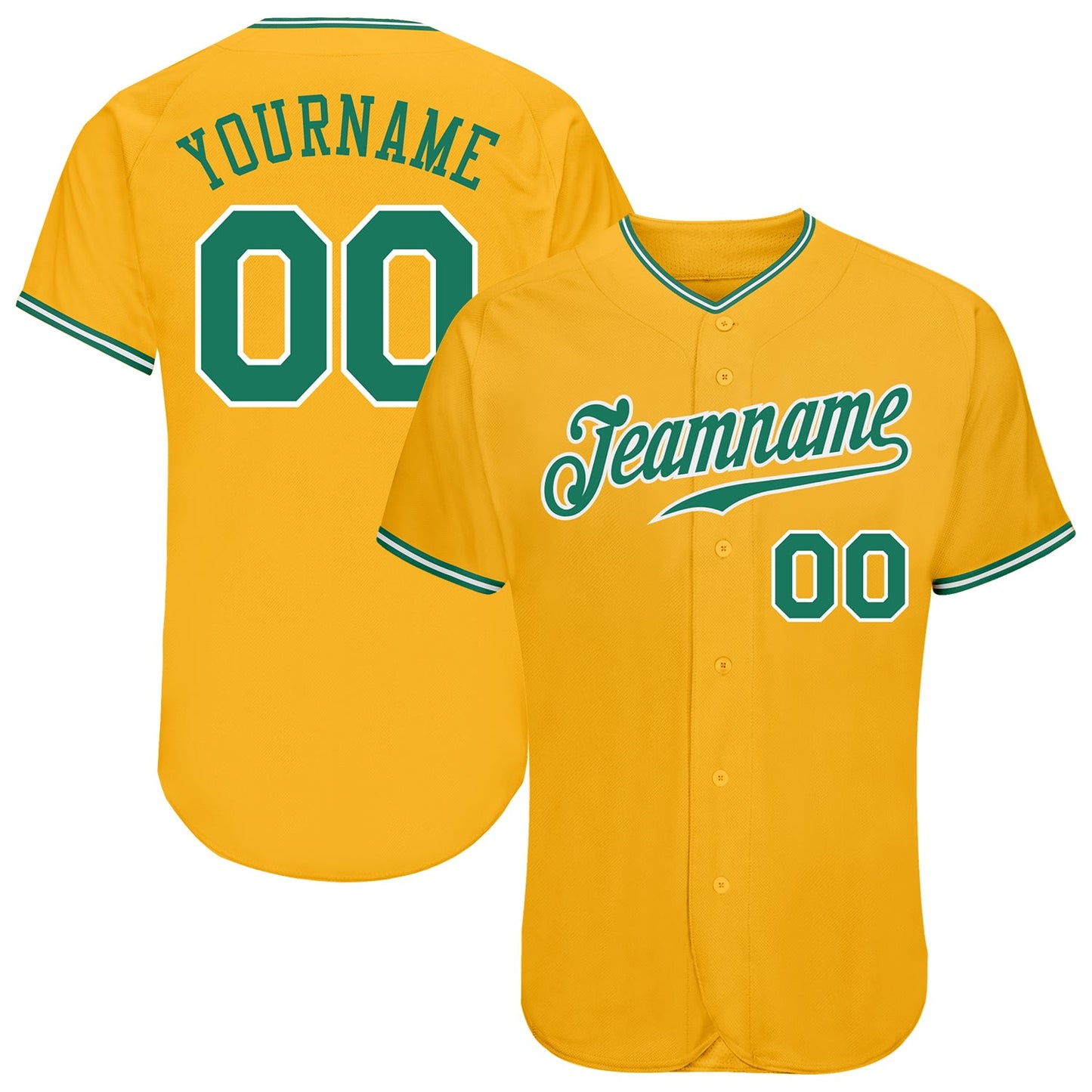 Custom Gold Kelly Green-White Authentic Baseball Jersey - Main View