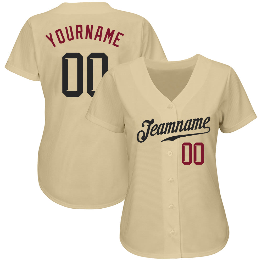 Custom Sand Black-Crimson Authentic Baseball Jersey view 2