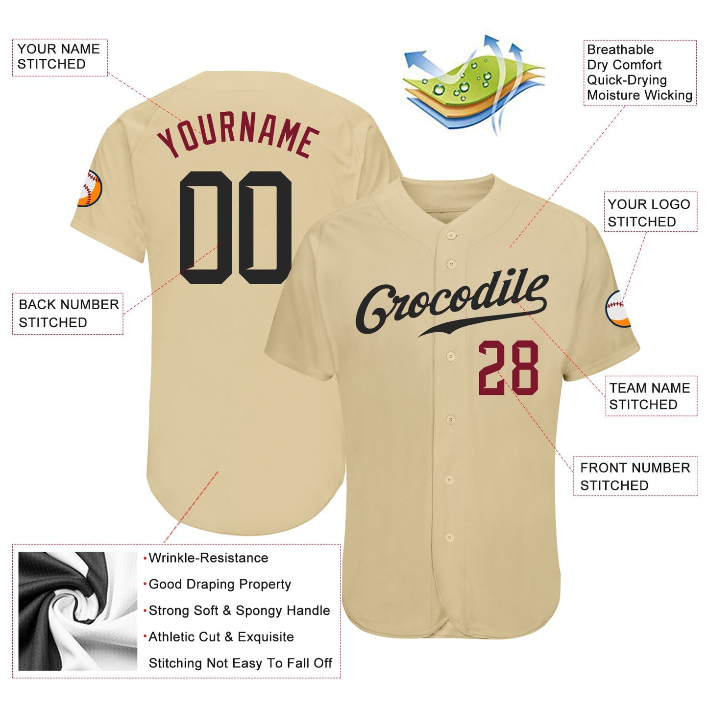 Custom Sand Black-Crimson Authentic Baseball Jersey view 3