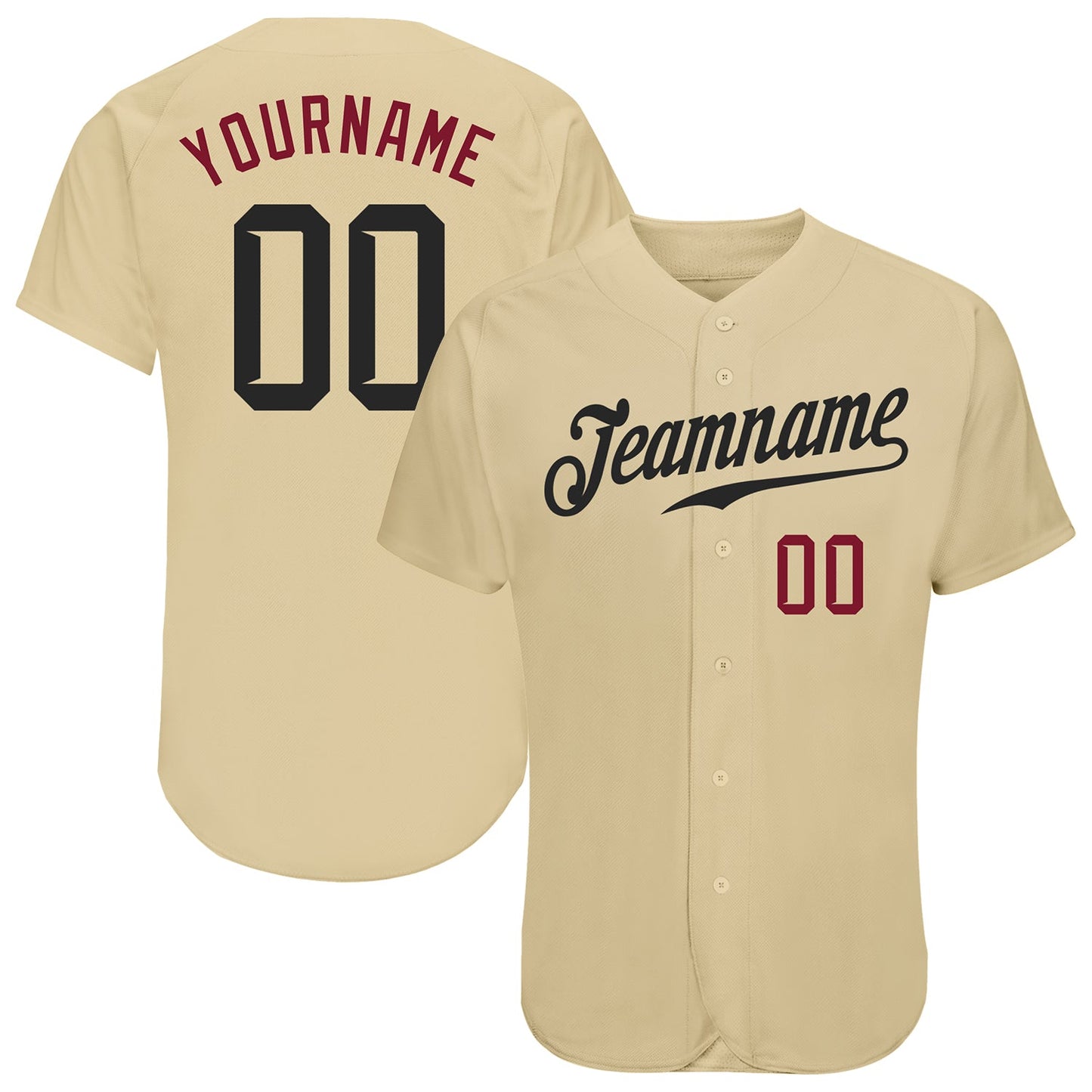Custom Sand Black-Crimson Authentic Baseball Jersey - Main View