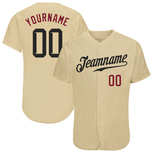 Custom Sand Black-Crimson Authentic Baseball Jersey - Main View