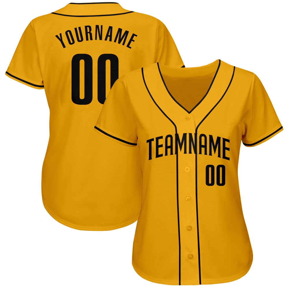 Custom Gold Black Authentic Baseball Jersey view 2