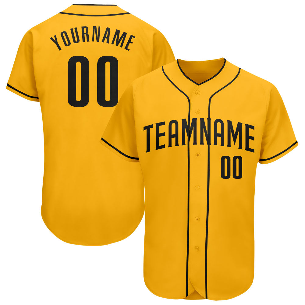 Custom Gold Black Authentic Baseball Jersey - Main View
