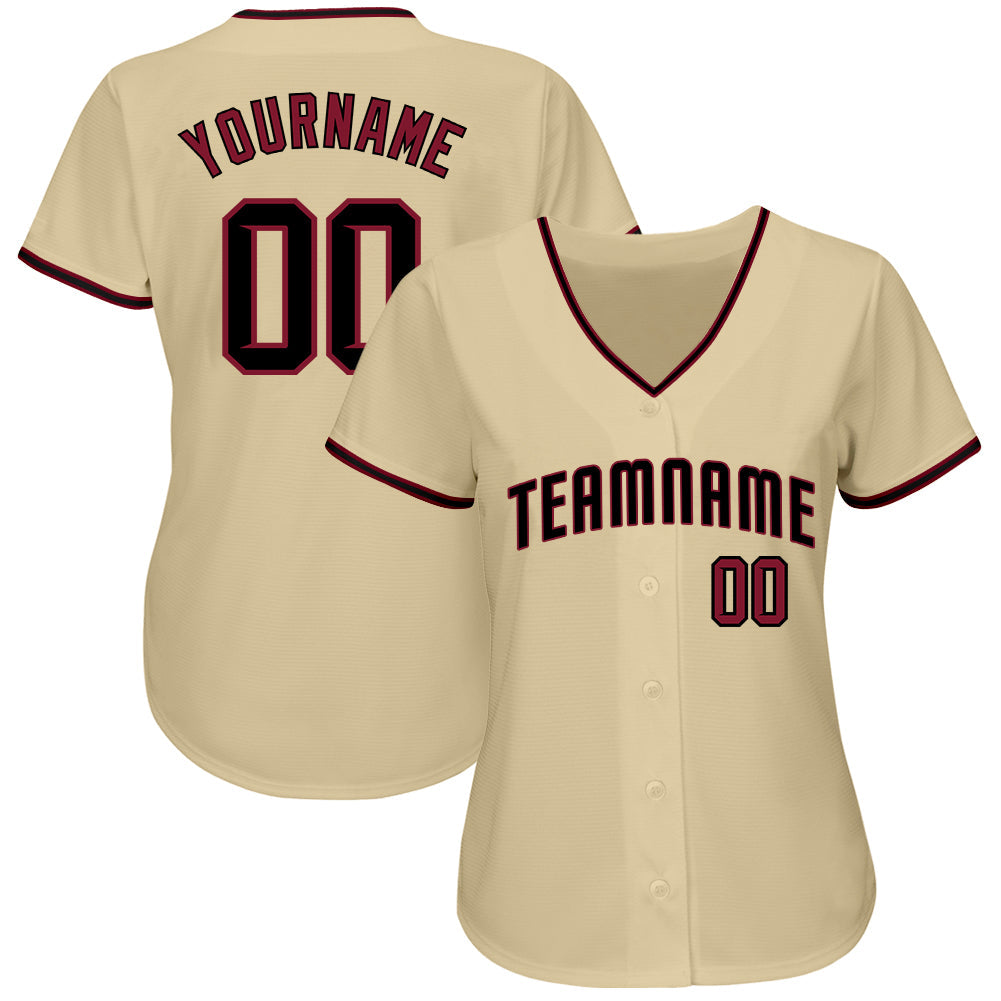Custom Sand Crimson-Black Authentic Baseball Jersey view 2