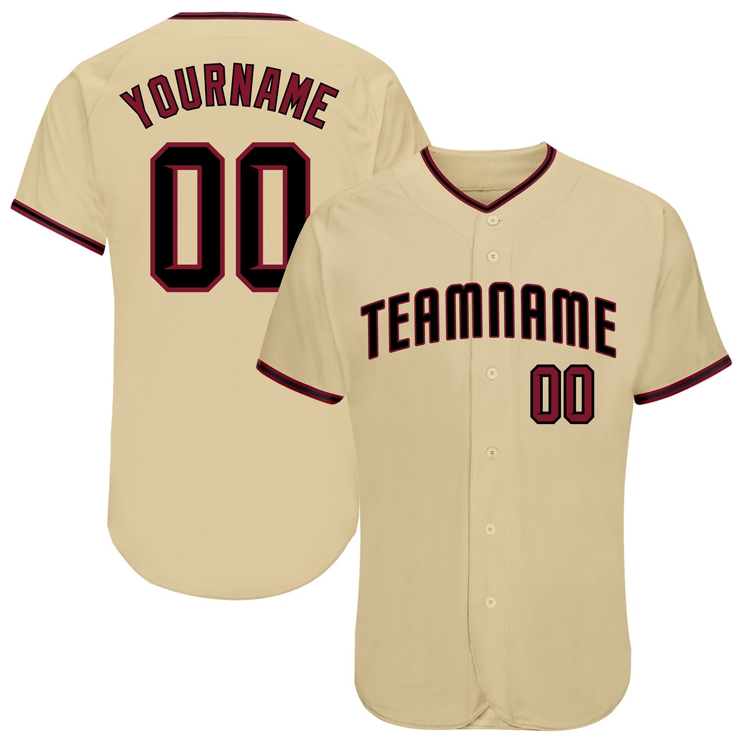 Custom Sand Crimson-Black Authentic Baseball Jersey - Main View