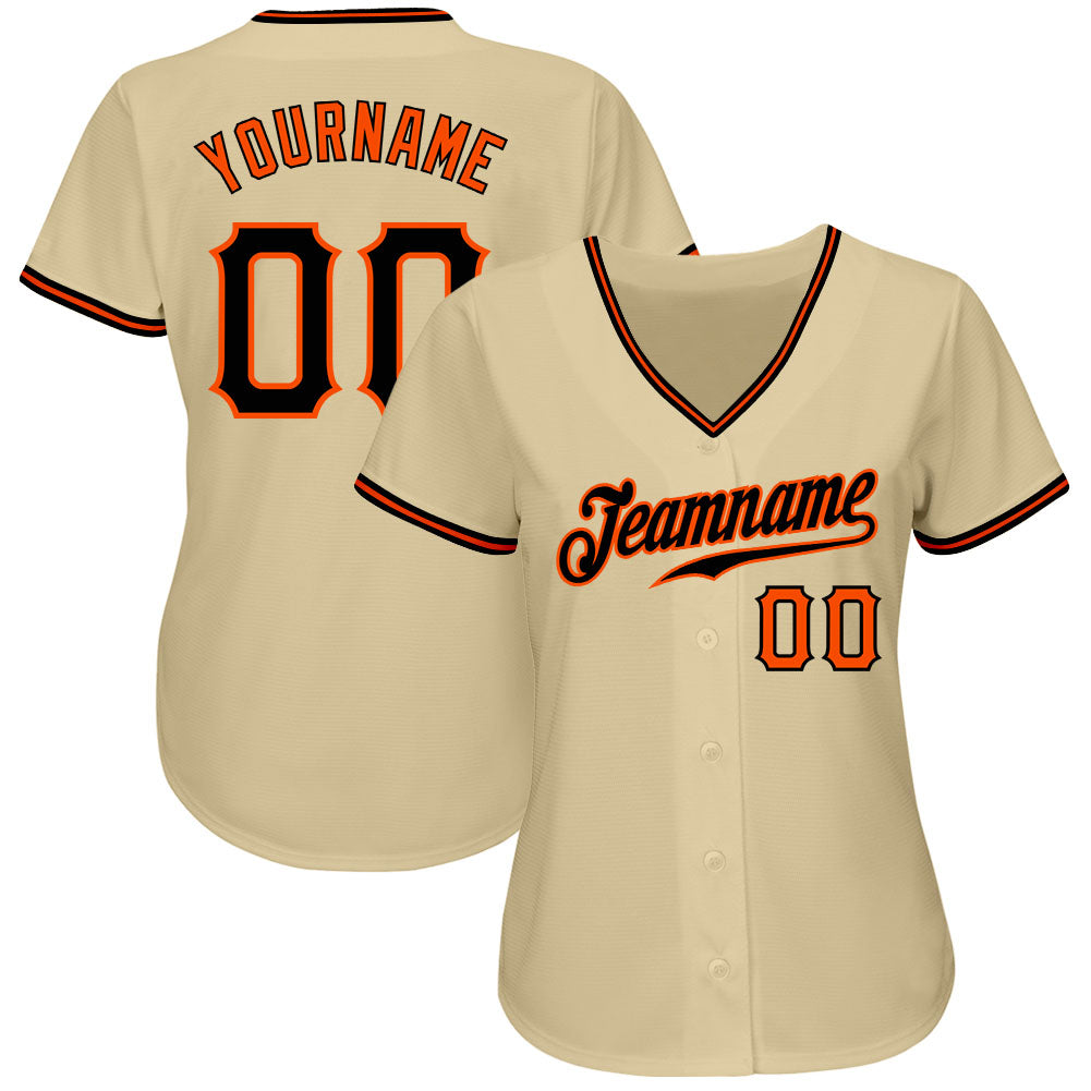 Custom Sand Black-Orange Authentic Baseball Jersey view 2