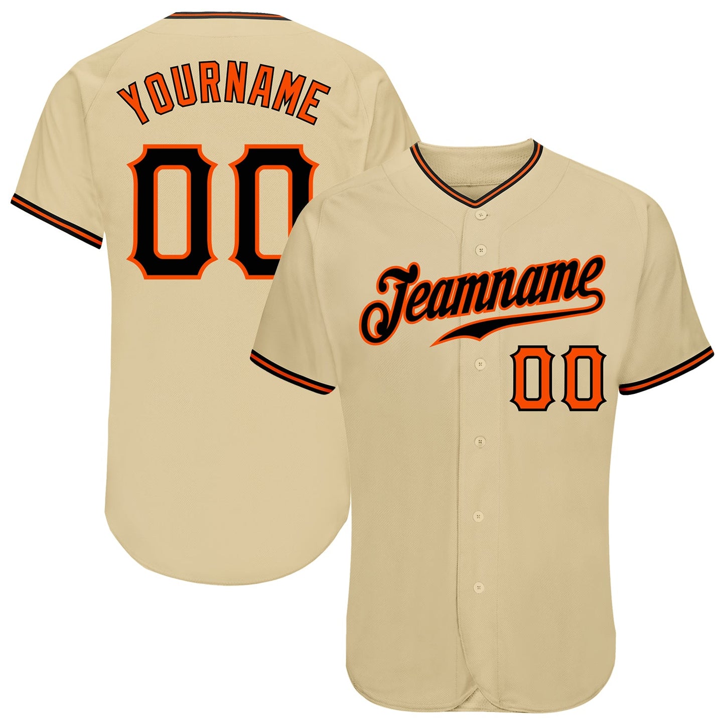 Custom Sand Black-Orange Authentic Baseball Jersey - Main View