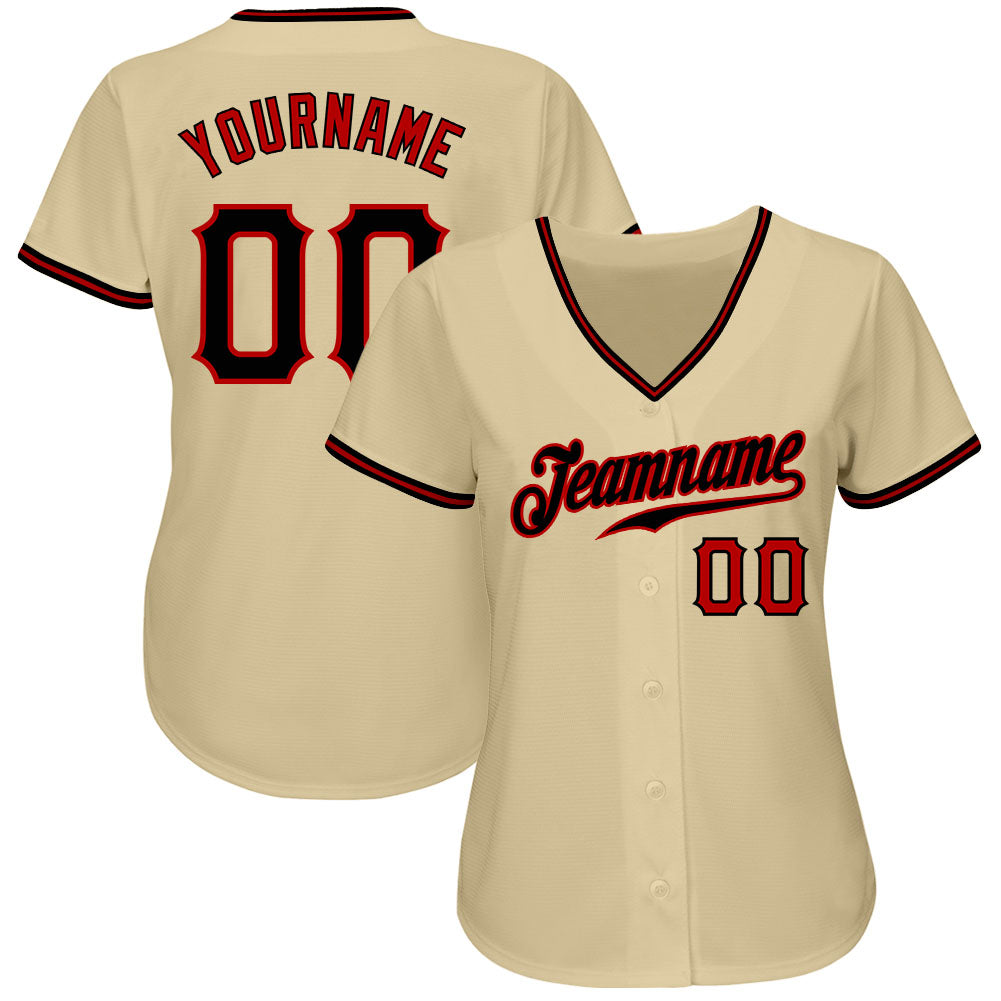 Custom Sand Black-Red Authentic Baseball Jersey view 2