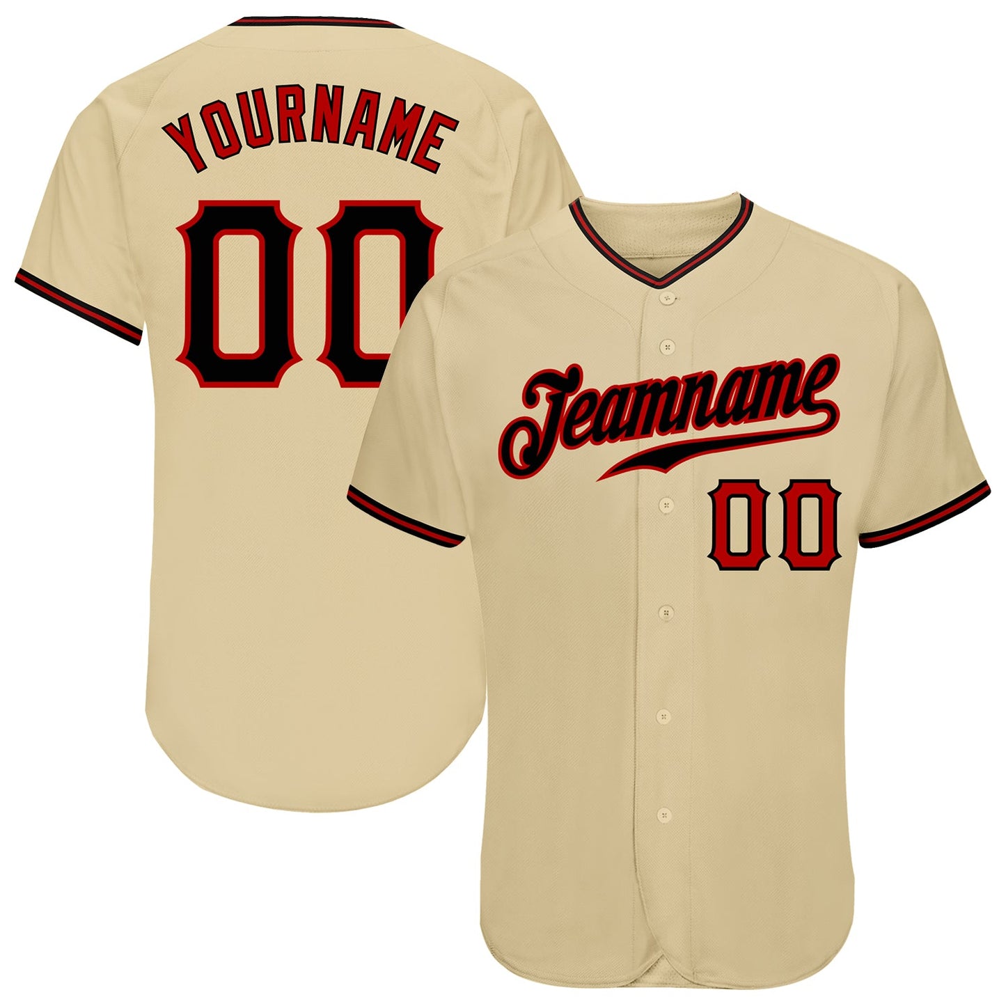 Custom Sand Black-Red Authentic Baseball Jersey - Main View