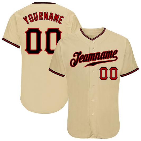 Custom Sand Black-Red Authentic Baseball Jersey - Main View