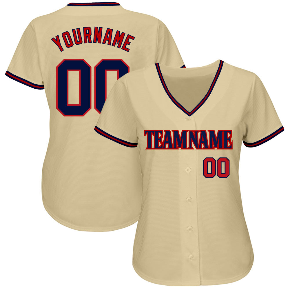 Custom Sand Navy-Red Authentic Baseball Jersey view 2