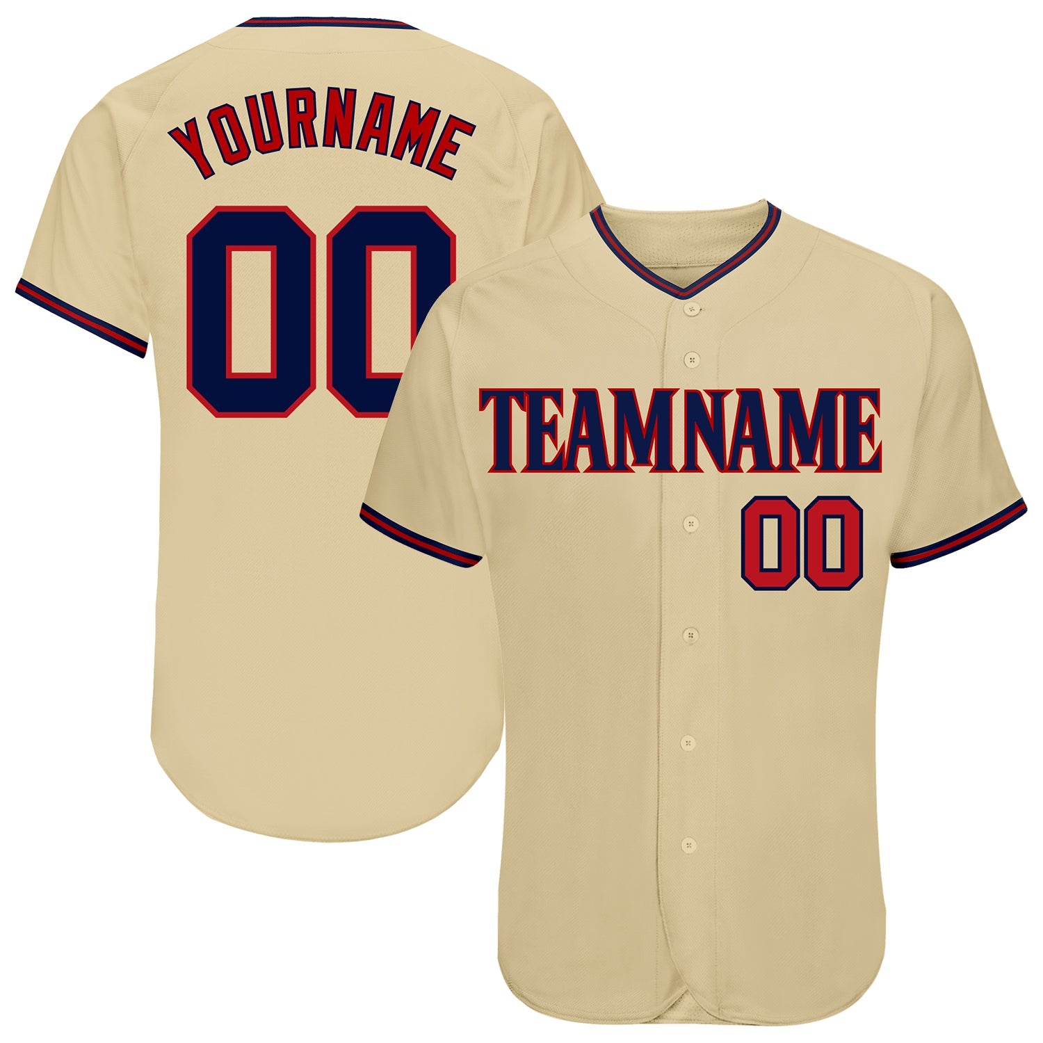 Custom Sand Navy-Red Authentic Baseball Jersey - Main View