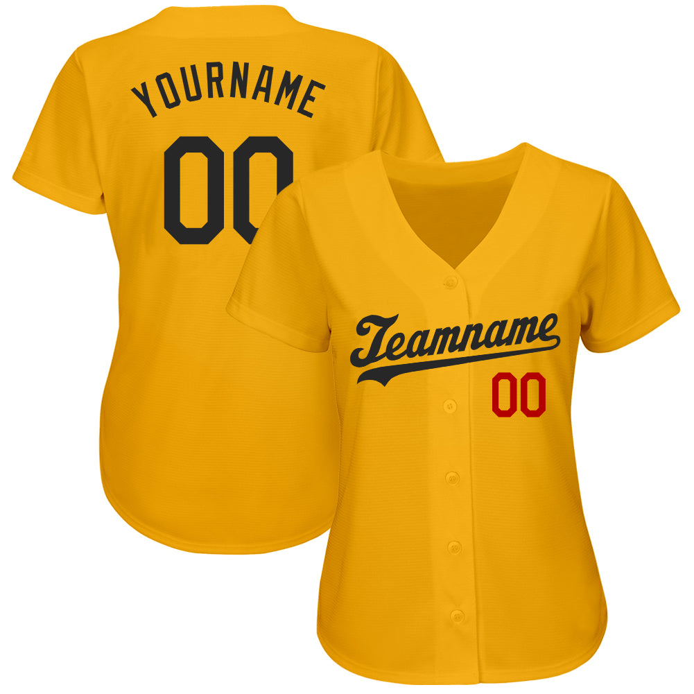 Custom Gold Black-Red Authentic Baseball Jersey view 2