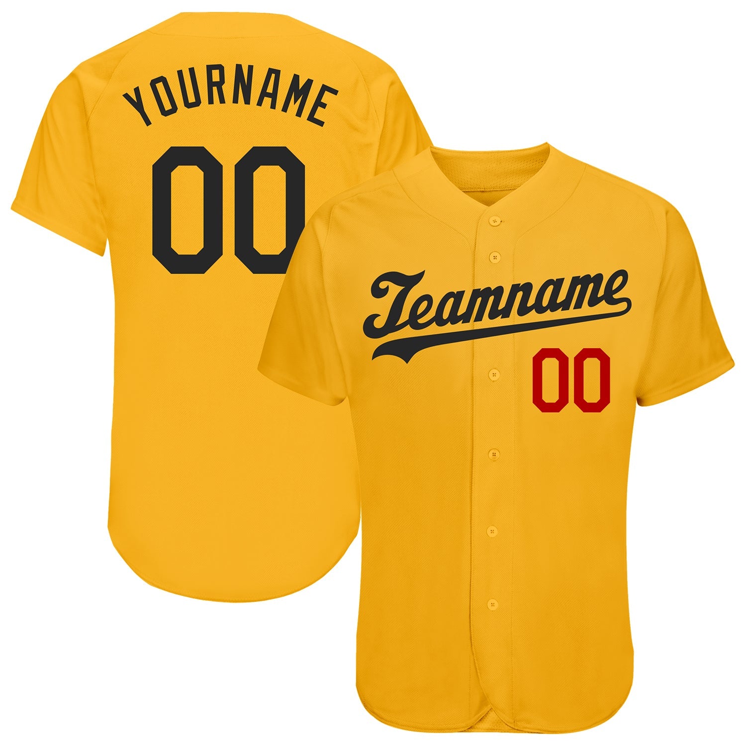 Custom Gold Black-Red Authentic Baseball Jersey - Main View