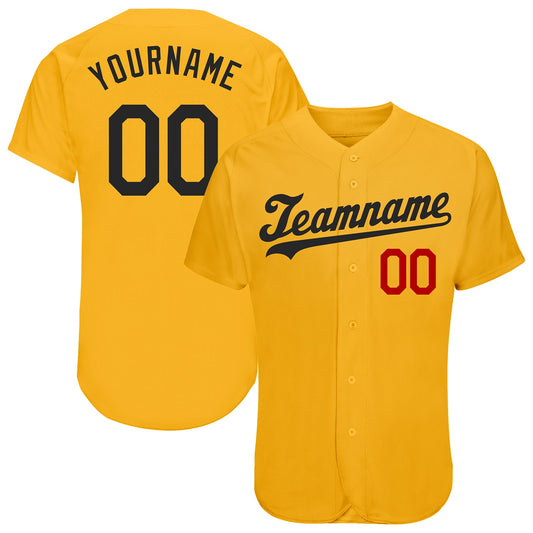 Custom Gold Black-Red Authentic Baseball Jersey - Main View