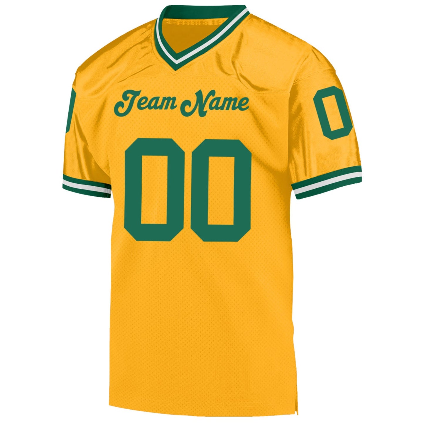 Custom Gold Kelly Green-White Mesh Authentic Throwback Football Jersey view 2
