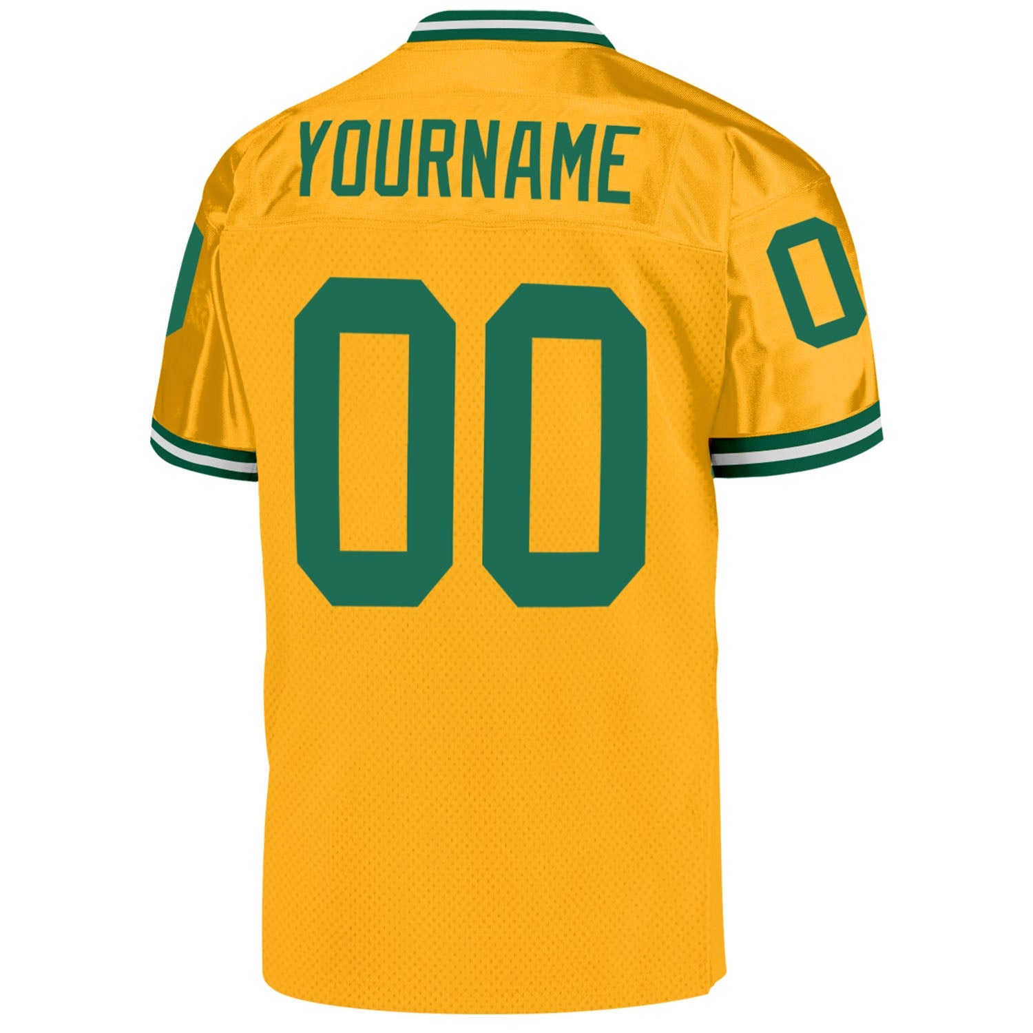 Custom Gold Kelly Green-White Mesh Authentic Throwback Football Jersey view 3