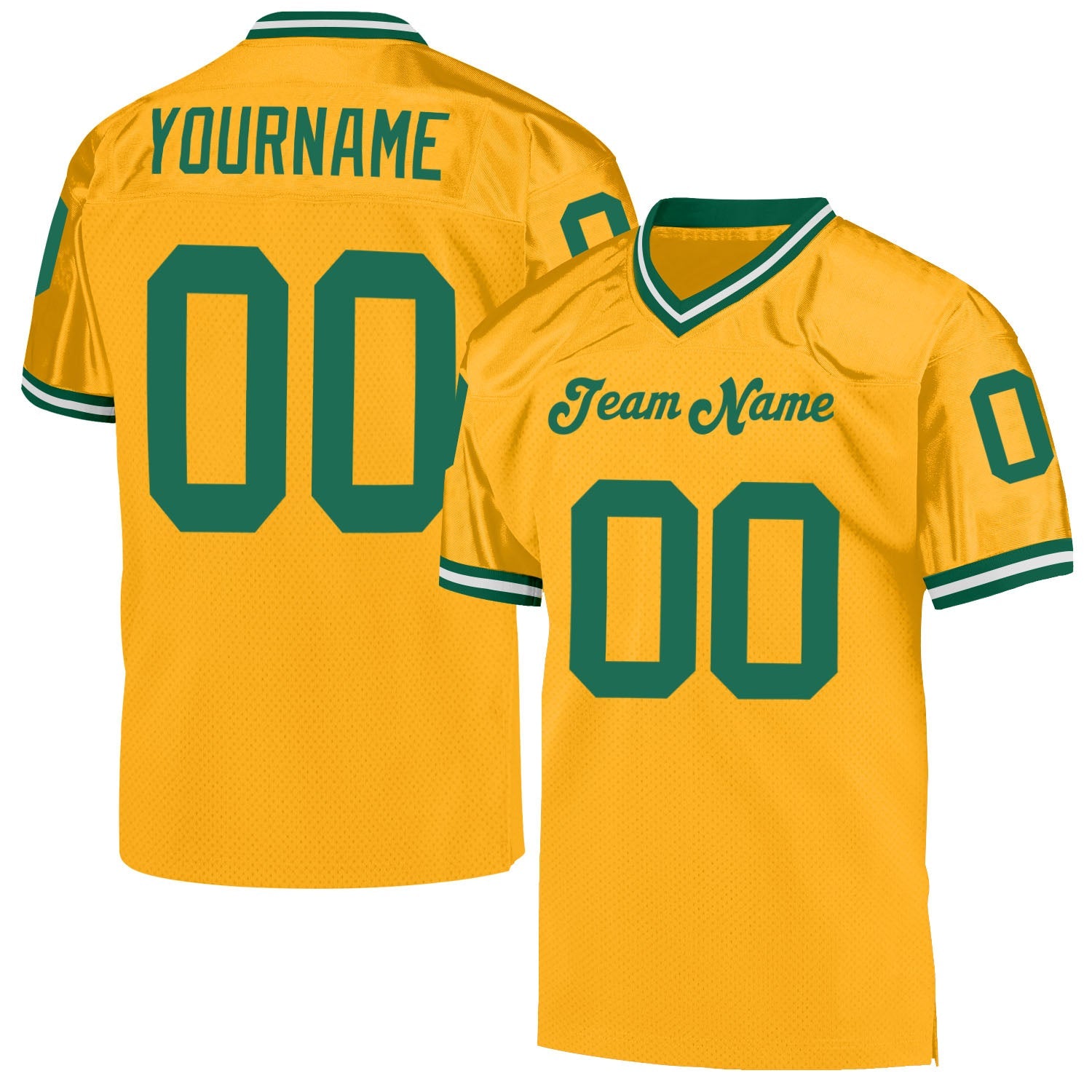Custom Gold Kelly Green-White Mesh Authentic Throwback Football Jersey - Main View