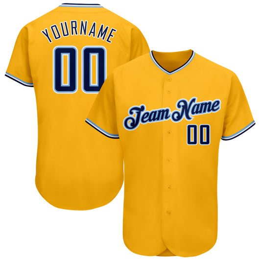 Custom Gold Navy-Light Blue Authentic Baseball Jersey - Main View