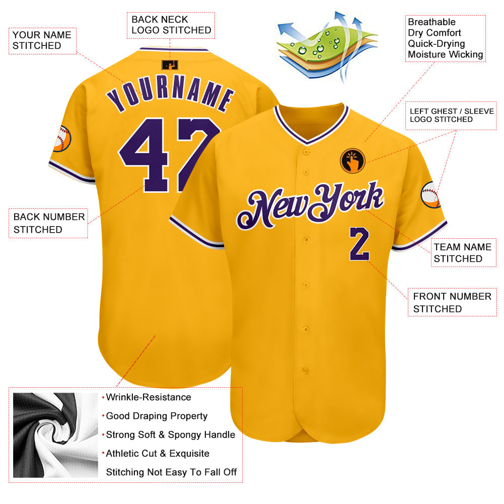 Custom Gold Navy-Light Blue Authentic Baseball Jersey view 3