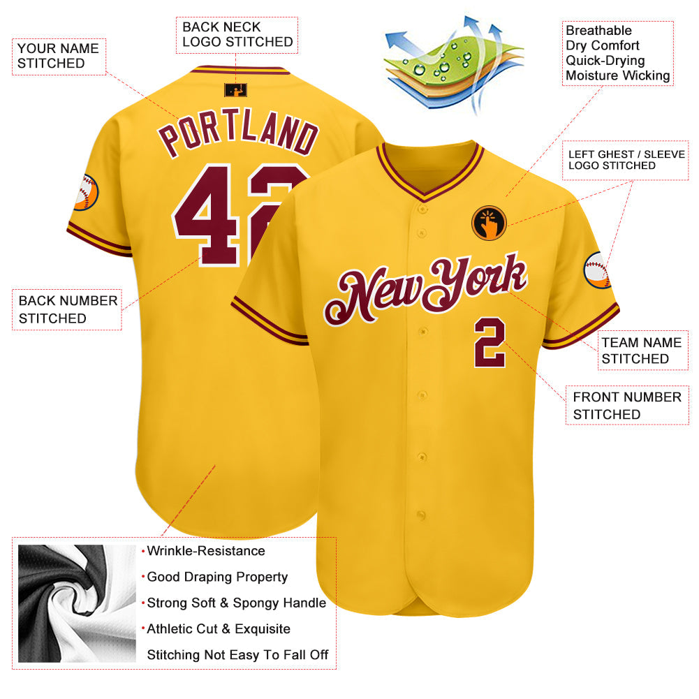 Custom Gold Navy-Light Blue Authentic Baseball Jersey view 3