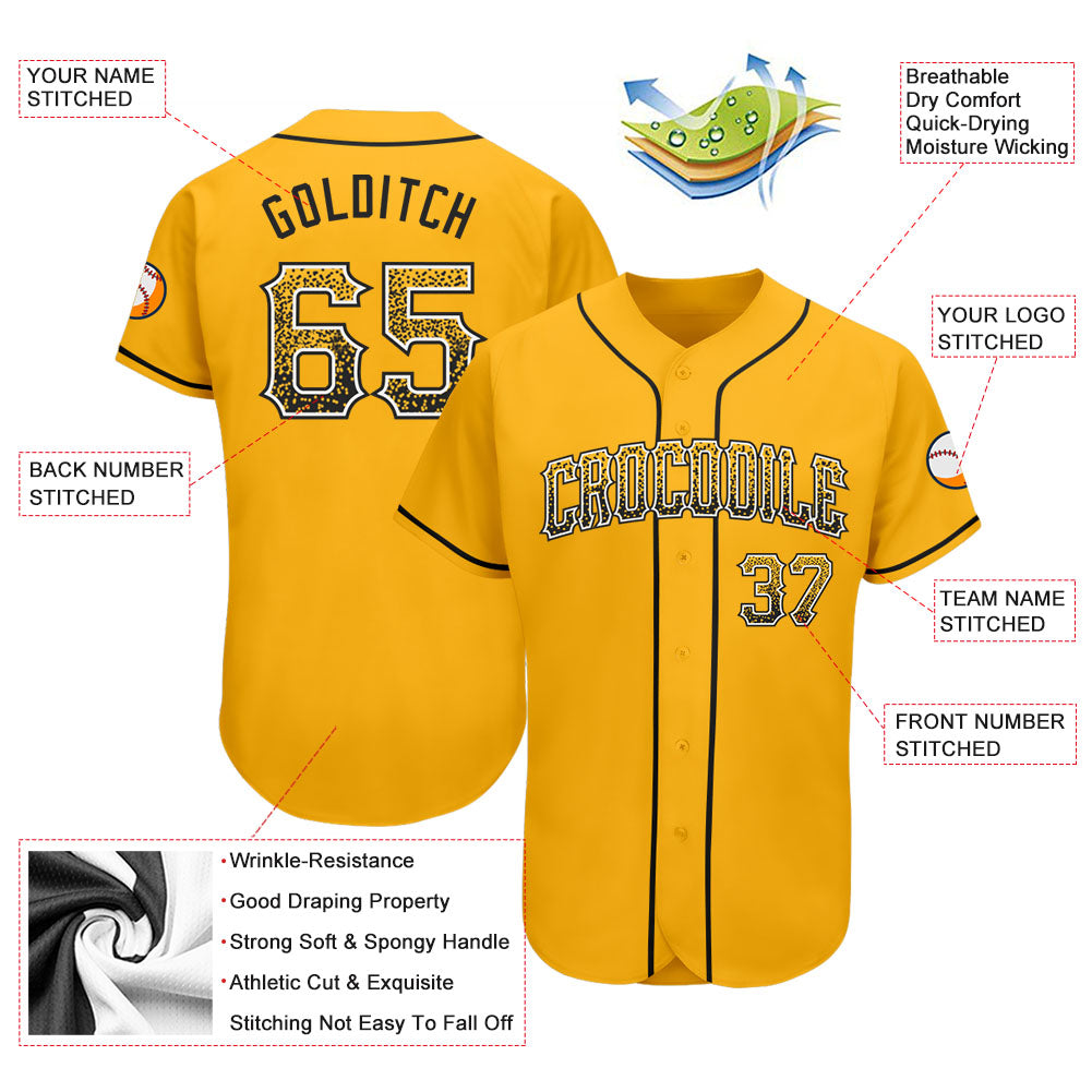 Custom Gold Black-White Authentic Drift Fashion Baseball Jersey view 3
