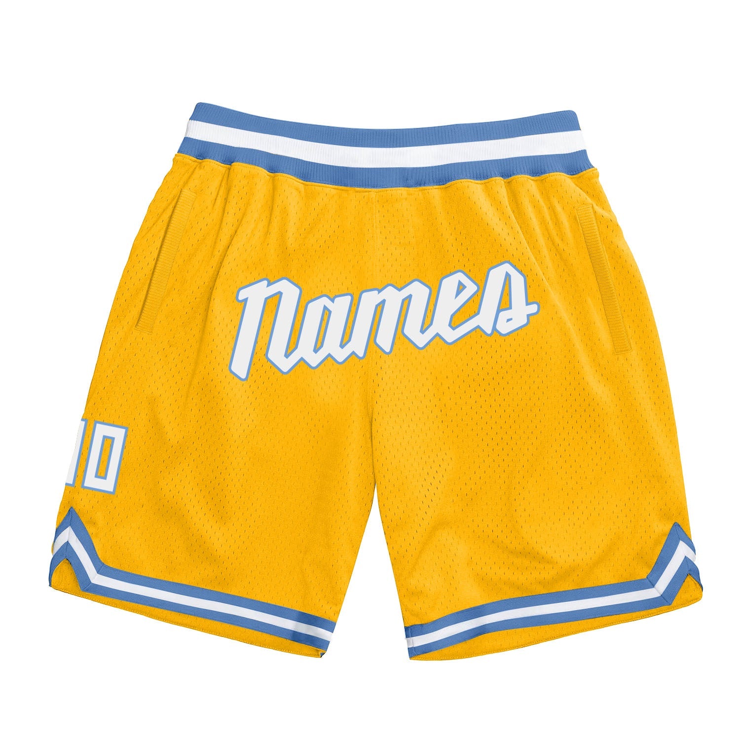 Custom Gold White-Light Blue Authentic Throwback Basketball Shorts - Main View