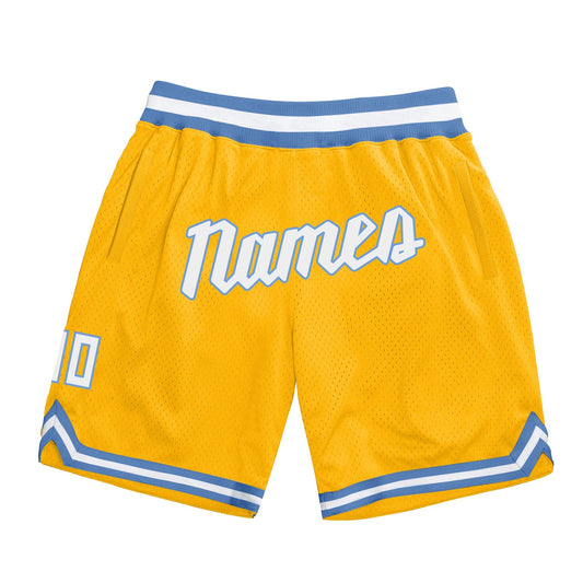 Custom Gold White-Light Blue Authentic Throwback Basketball Shorts - Main View