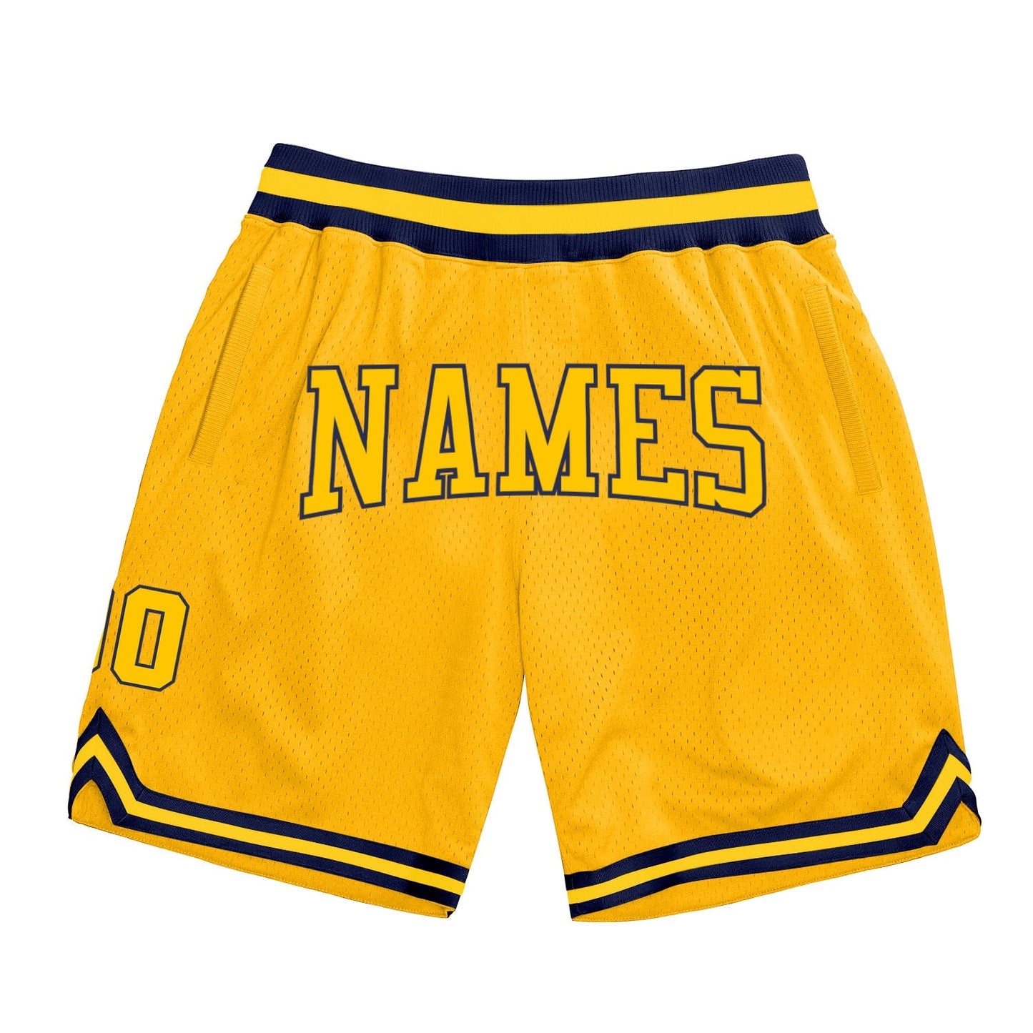 Custom Gold Gold-Navy Authentic Throwback Basketball Shorts - Main View