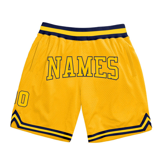 Custom Gold Gold-Navy Authentic Throwback Basketball Shorts - Main View