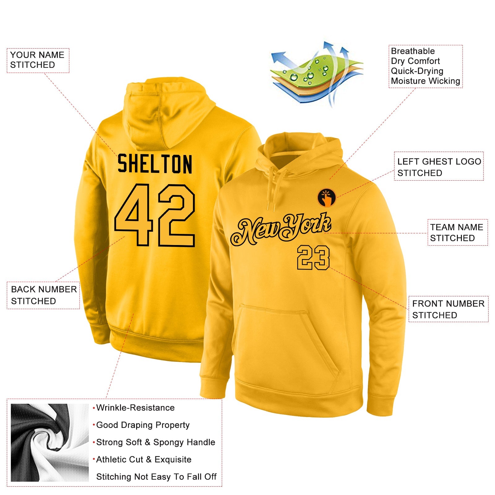Custom Stitched Gold Gold-Black Sports Pullover Sweatshirt Hoodie view 4
