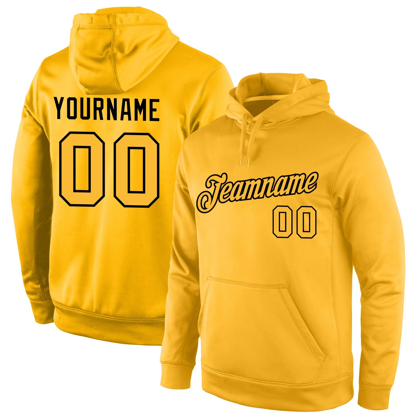 Custom Stitched Gold Gold-Black Sports Pullover Sweatshirt Hoodie - Main View