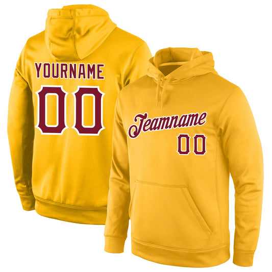 Custom Stitched Gold Crimson-White Sports Pullover Sweatshirt Hoodie - Main View
