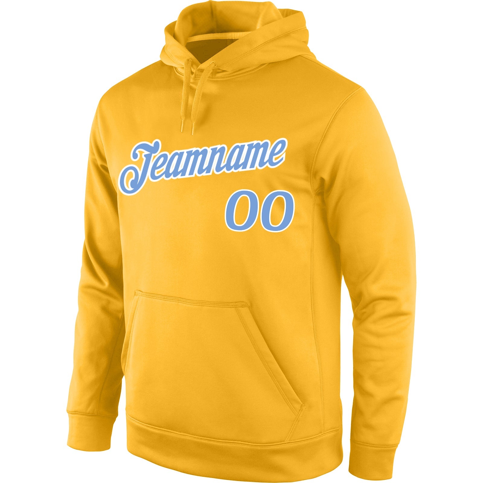 Custom Stitched Gold Light Blue-White Sports Pullover Sweatshirt Hoodie view 2