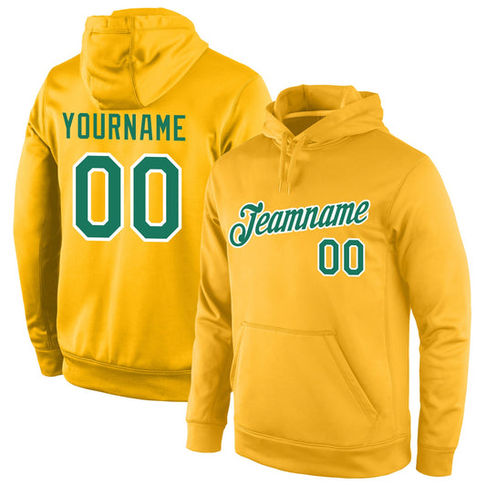 Custom Stitched Gold Kelly Green-White Sports Pullover Sweatshirt Hoodie - Main View