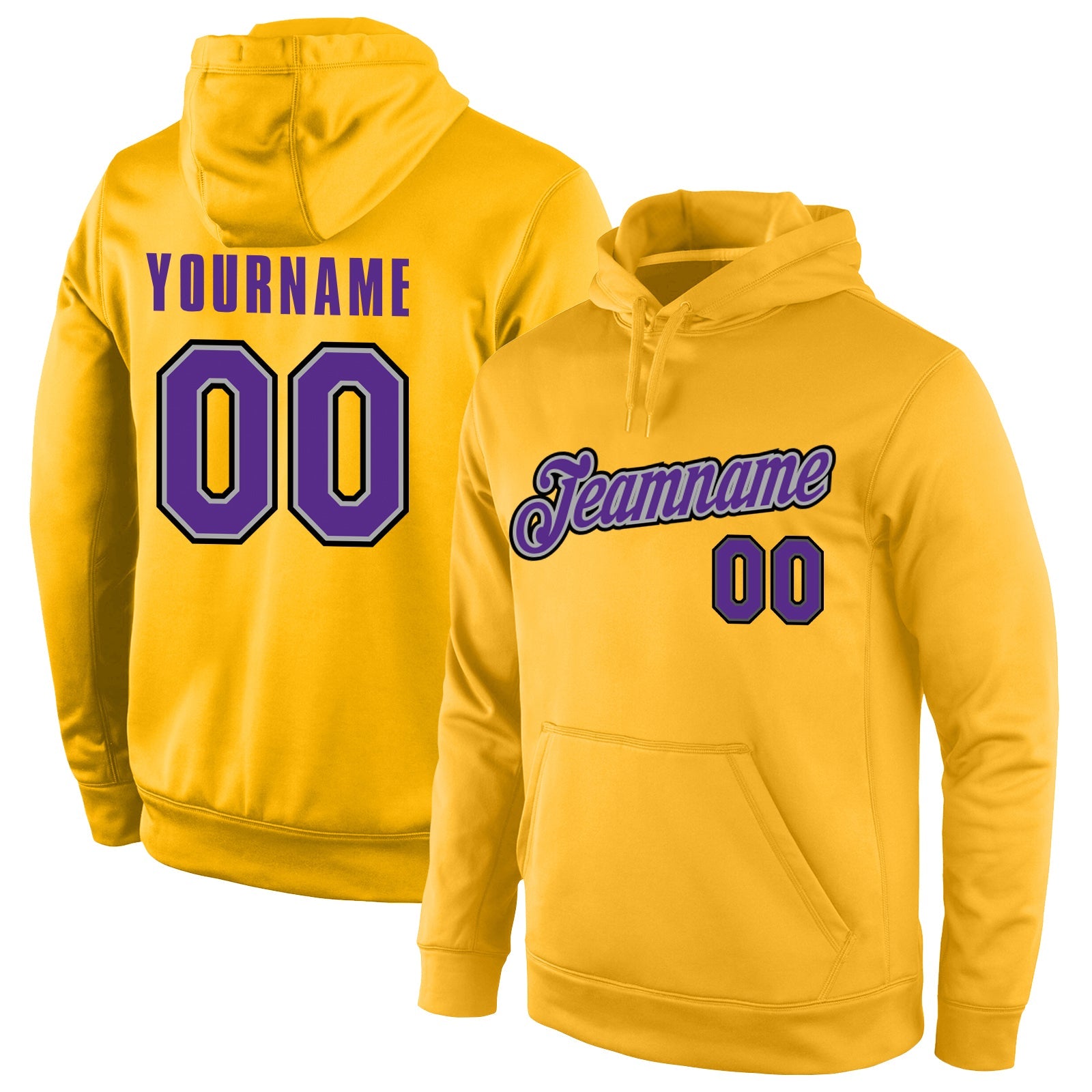 Custom Stitched Gold Purple-Gray Sports Pullover Sweatshirt Hoodie - Main View