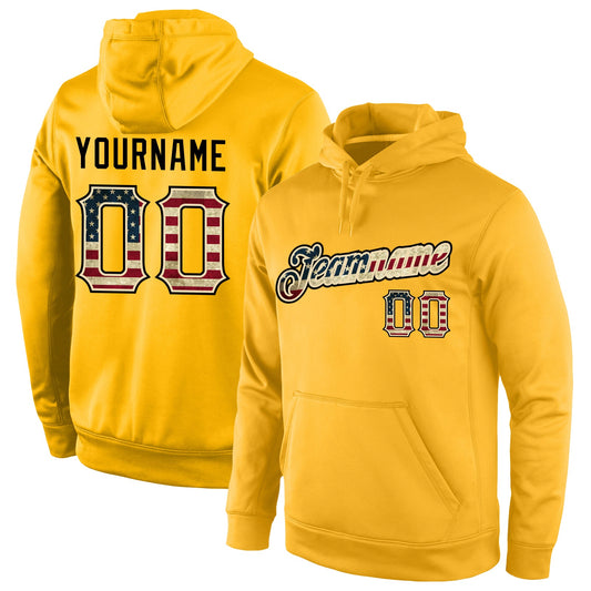 Custom Stitched Gold Vintage USA Flag-Cream Sports Pullover Sweatshirt Hoodie - Main View