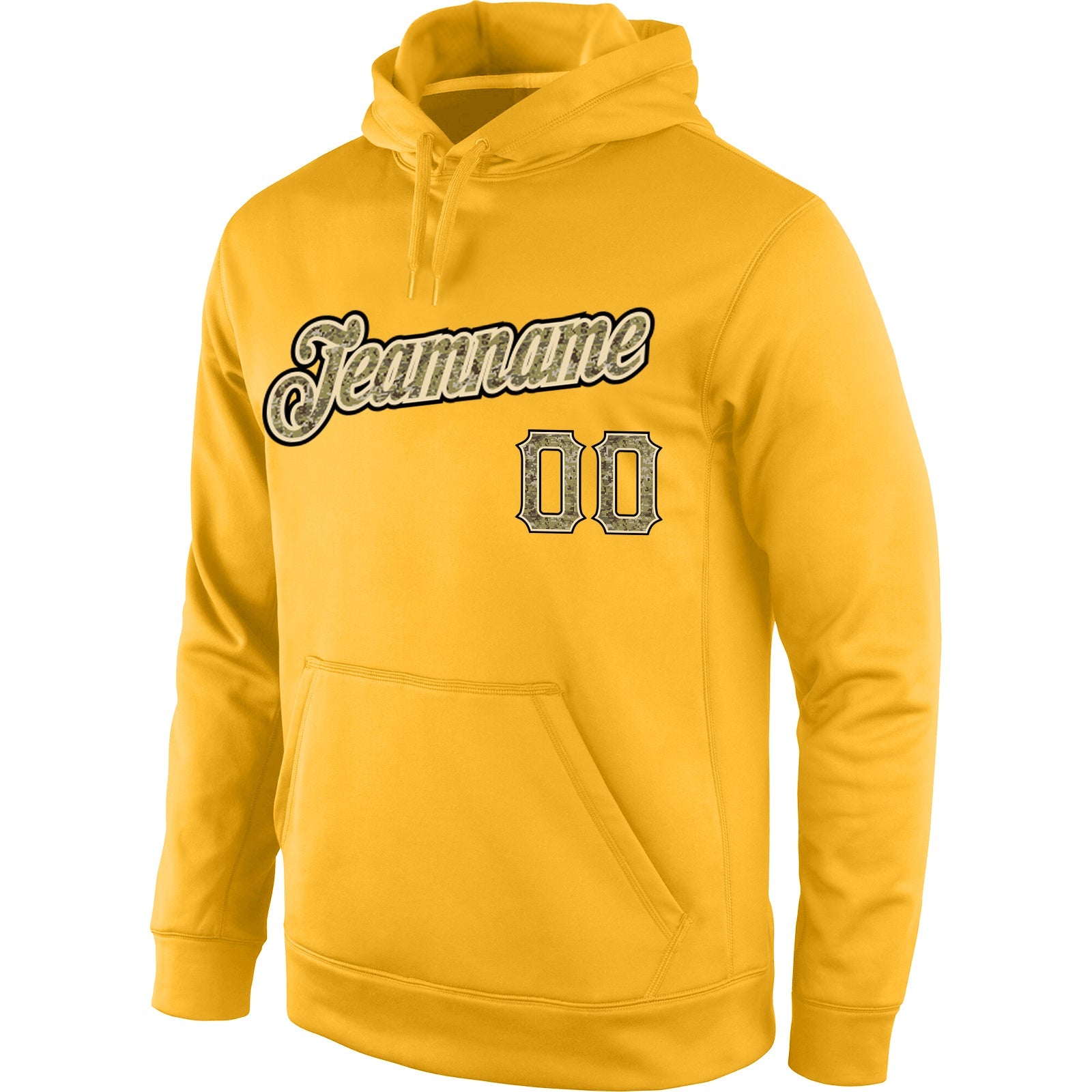 Custom Stitched Gold Camo-Cream Sports Pullover Sweatshirt Hoodie view 2