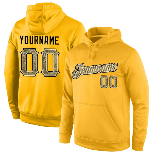 Custom Stitched Gold Camo-Cream Sports Pullover Sweatshirt Hoodie - Main View